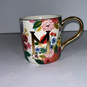 Anthropologie Rifle Paper Co  Floral “M” Mug